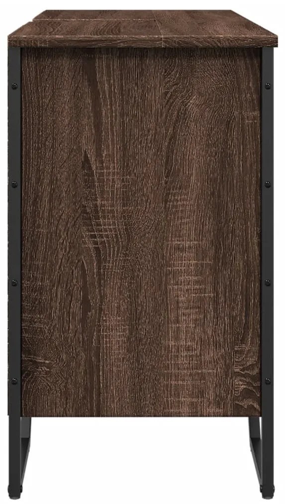 Barna tölgy szerelt fa fürdőszobai mosdószekrény 91x35x60 cm