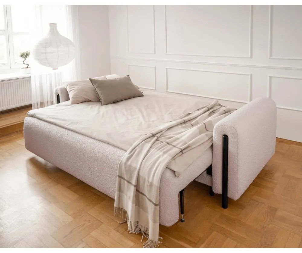 Bézs-krémszínű buklé kinyitható-tárolóhelyes kanapé 244 cm Arcadova – ELTAP