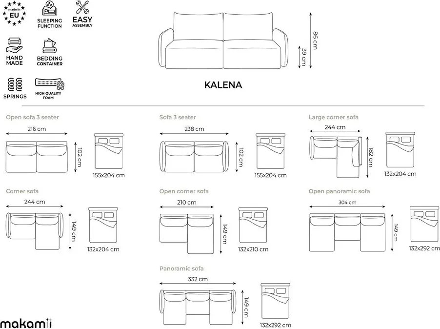Zöld bársony kinyitható-tárolóhelyes kanapé 216 cm Kalena – Makamii