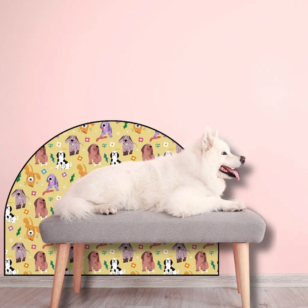 PIPPER. Védő textil falmatrica – Ív – Színes kutyák Méret: 83x60cm, Indíték: név nélkül