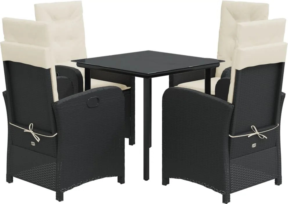 vidaXL 5 részes fekete polyrattan kerti étkezőgarnitúra párnákkal