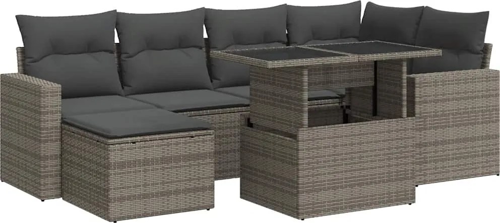 vidaXL 7 részes szürke polyrattan kerti ülőgarnitúra párnákkal