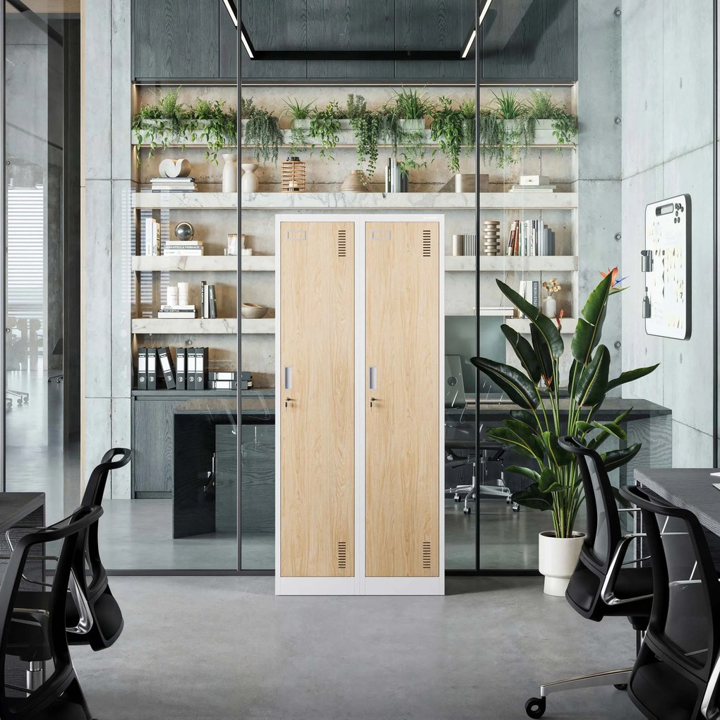 Pléh öltözőszekrény talpazaton, négymodulos, polcokkal, KACPER II, 800 x 1800 x 500 mm, Eco Design: fehér/ sonoma tölgy