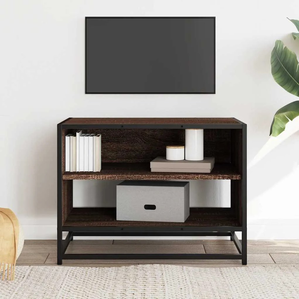barna tölgy színű szerelt fa és fém TV-szekrény 61x40x46 cm