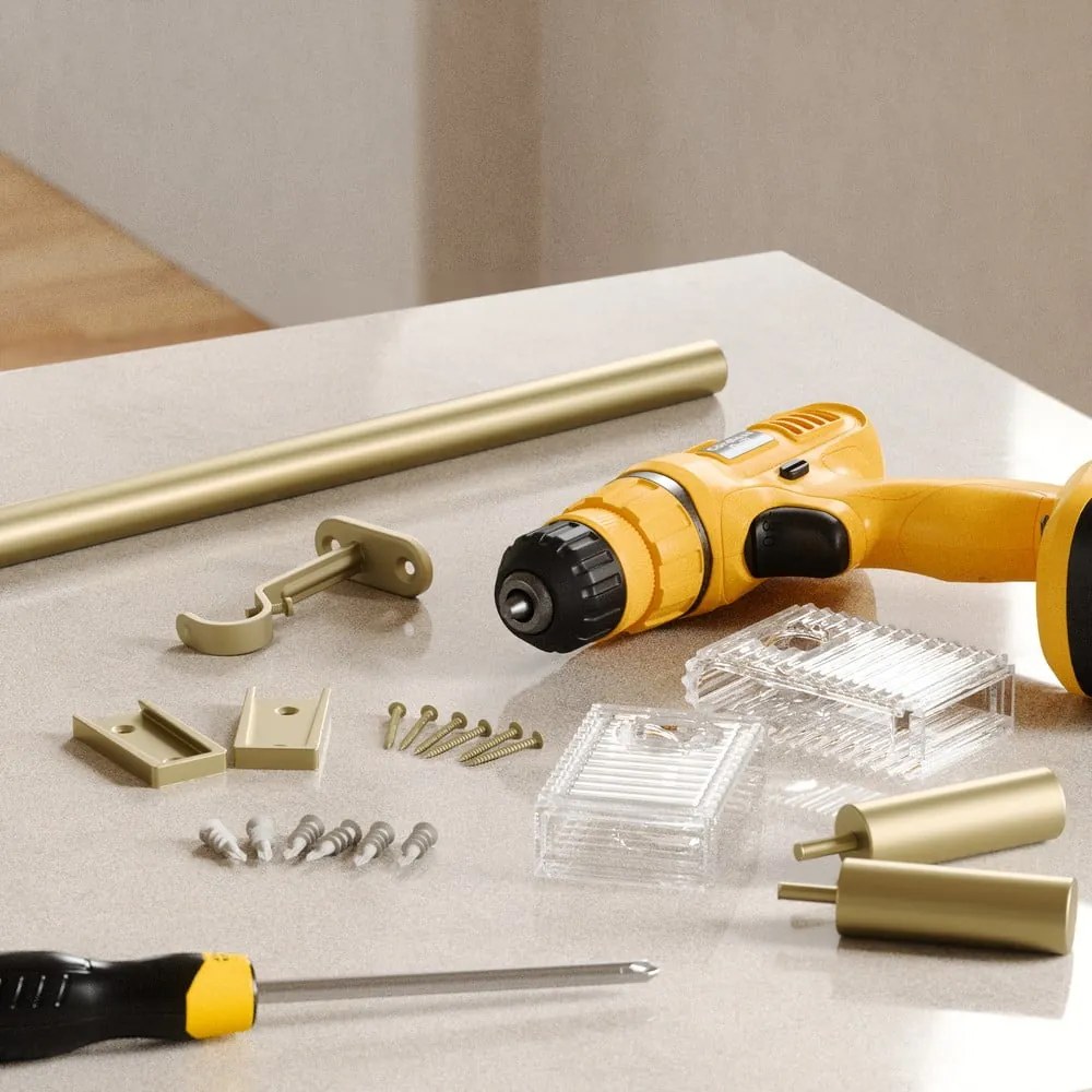 Matt aranyszínű acél bővíthető függönykarnis 107 - 305 cm Flute – Umbra