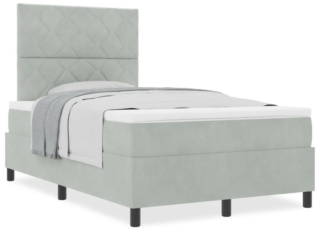Boxspring Ágy Matrac Könnyű Szürke Kis Kétszemélyes Bársony