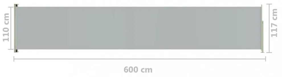 szürke behúzható oldalsó terasznapellenző 117 x 600 cm
