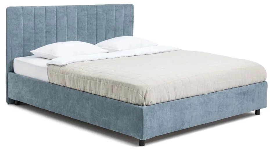 Kék kárpitozott ágyneműtartós franciaágy ágyráccsal 180x200 cm Myra Slim Line – Bonami Selection