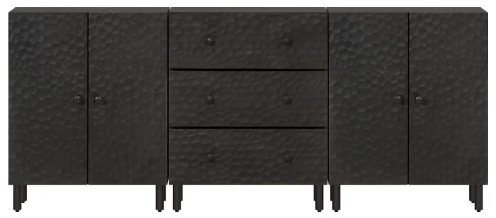 3 db fekete tömör mangófa tálalószekrény 60 x 33 x 75 cm