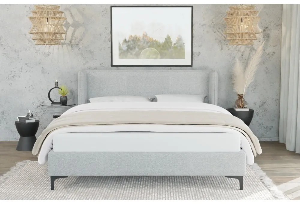 Szürke kárpitozott franciaágy ágyráccsal 180x200 cm Basti – Ropez
