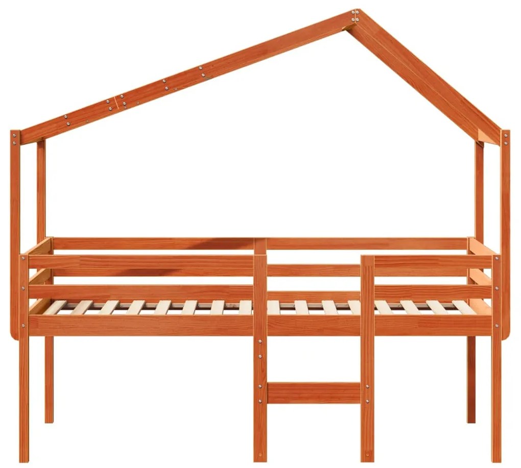 viaszbarna tömör fenyőfa magasított ágy tetővel 80 x 200 cm