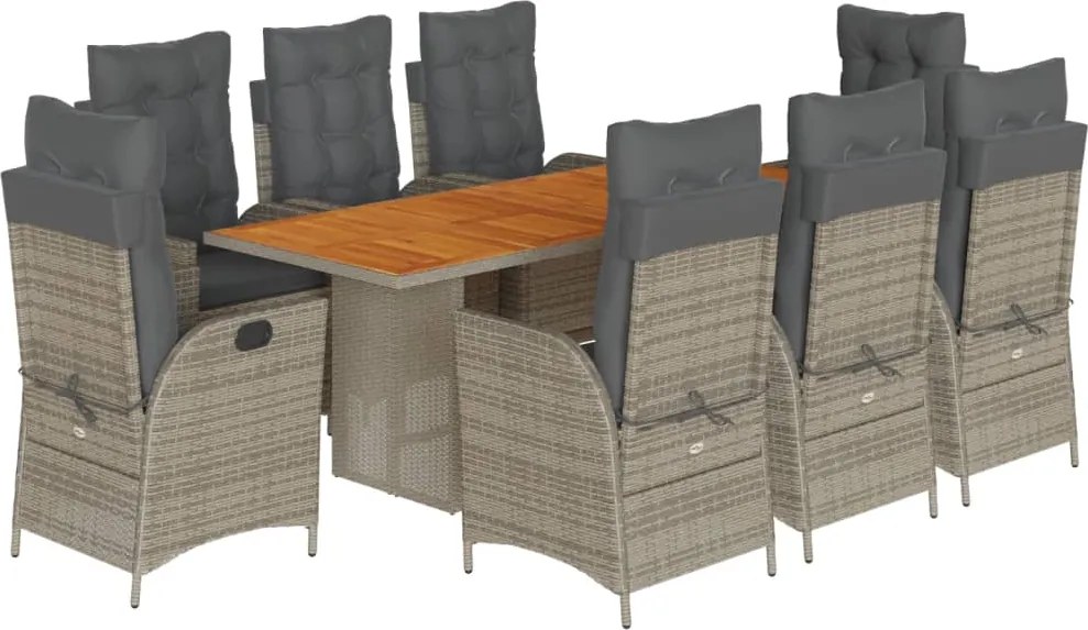 vidaXL 9 részes szürke polyrattan kerti étkezőgarnitúra párnával