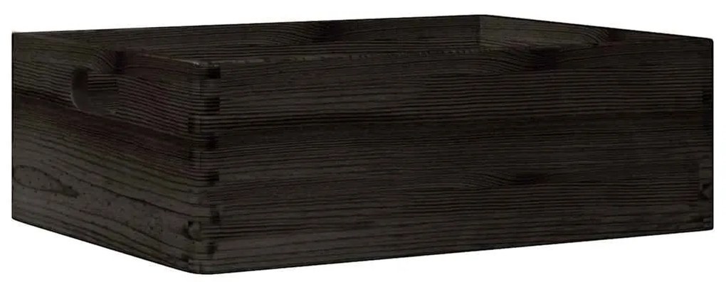 Fa doboz fogantyúkkal fekete 40x30x13 cm tömör fa fenyő