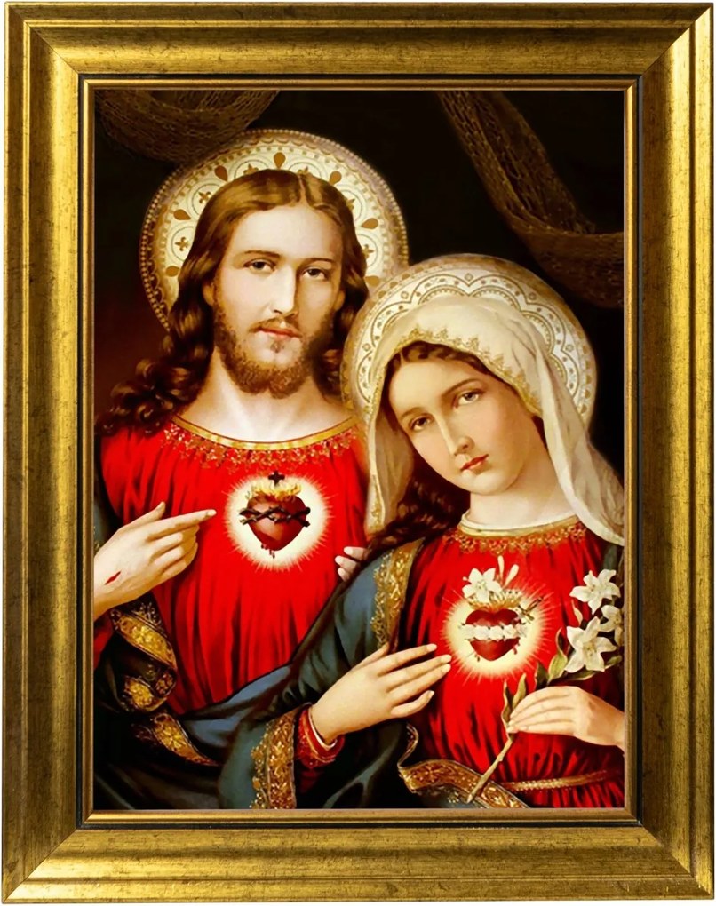 Mária Szíve Jézus Szíve Vászonkép Arany Keretben 30X40