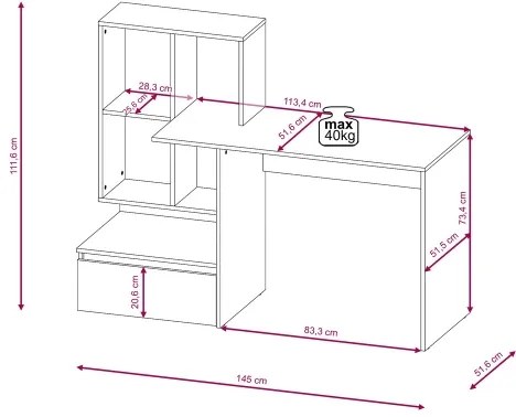 MARLO íróasztal polccal, artisan tölgy/antracit