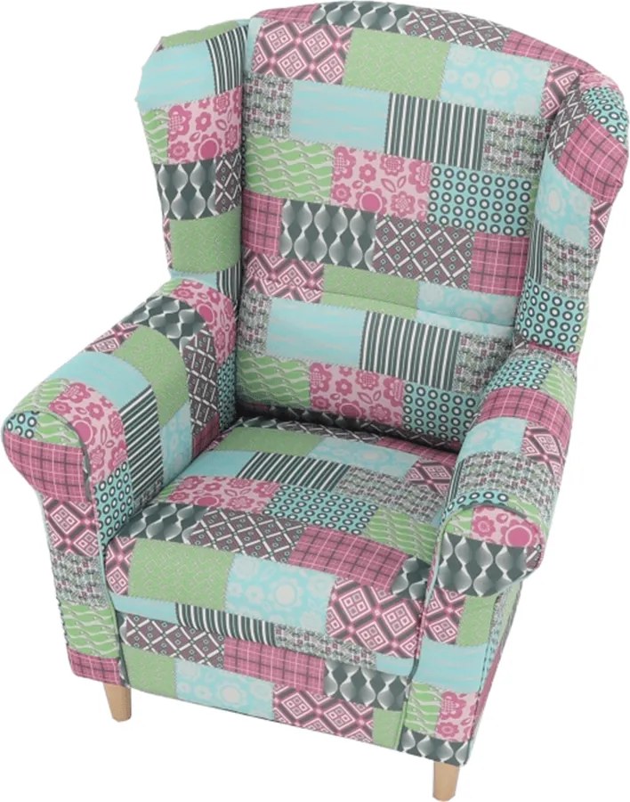 Füles fotel, szövet patchwork, CHARLOT