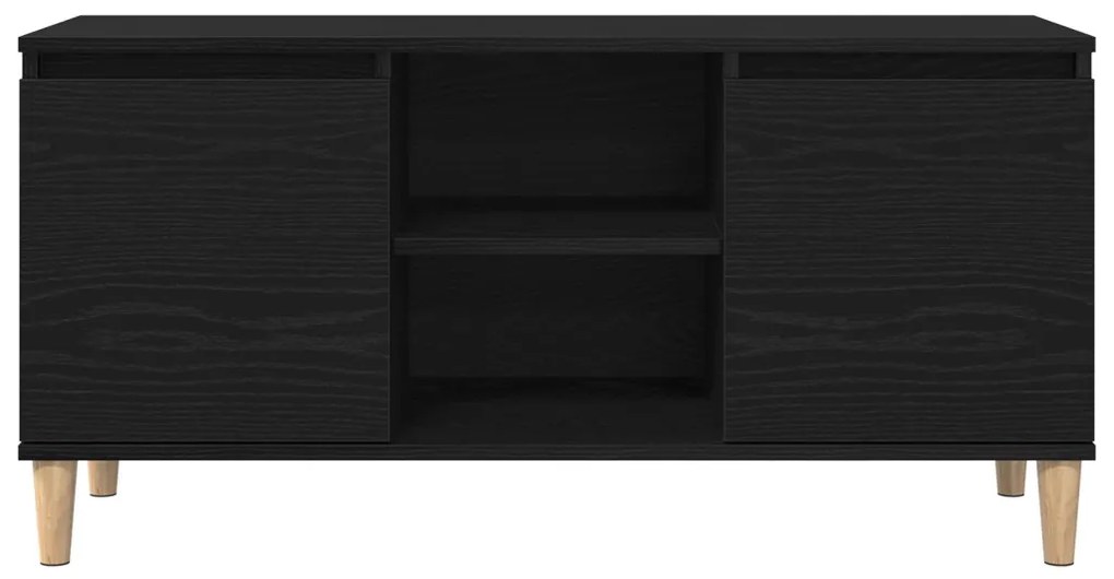 TV Szekrény Fa Lábbal Fekete Tölgy 102x35x50 cm