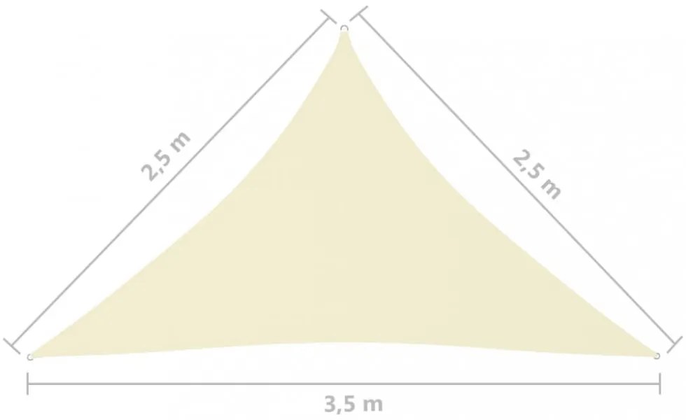 krémszínű háromszögű oxford-szövet napvitorla 2,5 x 2,5 x 3,5 m