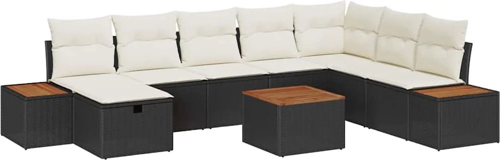 vidaXL Kerti Kanapé Szett párnával 9 pcs Fekete Poli rattan