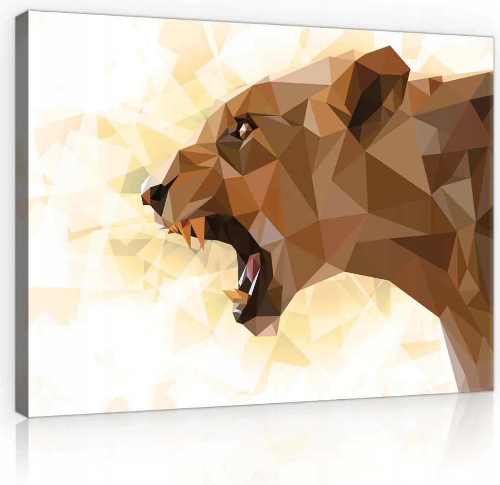Vászonkép 80x60 Oroszlán poligonális oroszlán bömbölés vad természet geometria erő portré