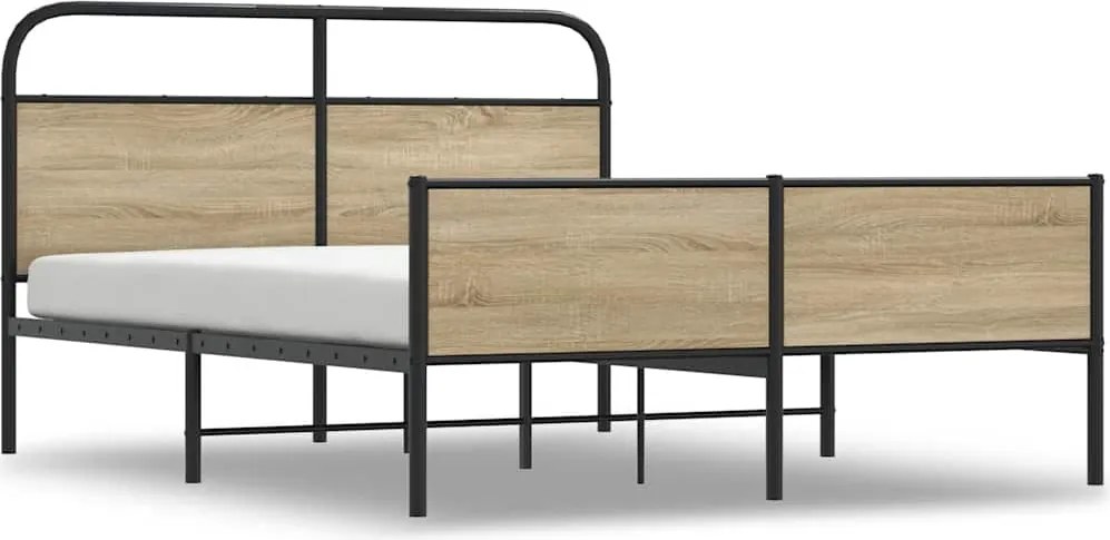 vidaXL füstös tölgy színű fém ágykeret matrac nélkül 160 x 200 cm