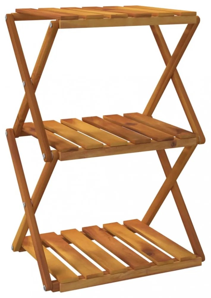 3 szintes barna tömör akácfa összecsukható polc 43 x 31 x 63 cm
