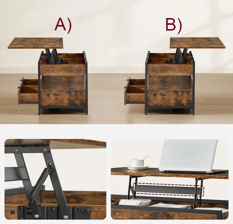 GASPAR állítható magasságú konferencia asztal, 50x100x(48-63)cm, barna/fekete Vasagle