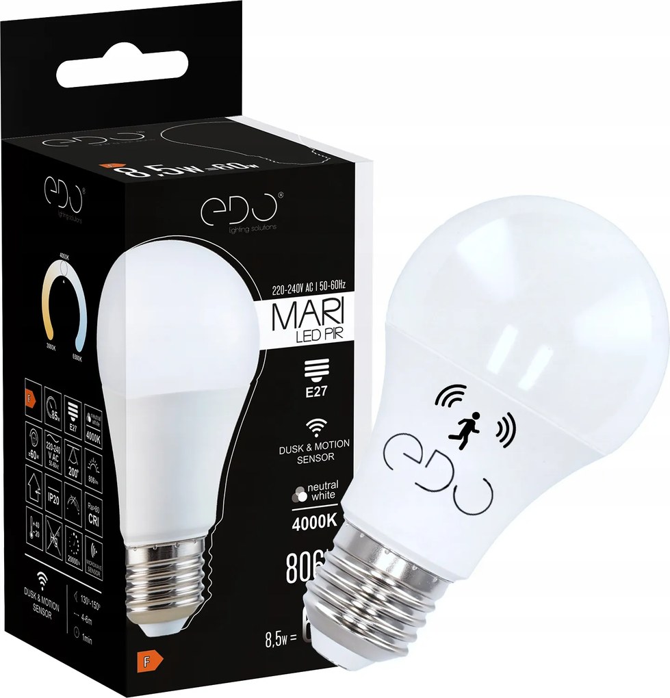 Edo Led izzó E27 8,5W mozgás- és alkonyérzékelővel 4000K Semleges 806lm
