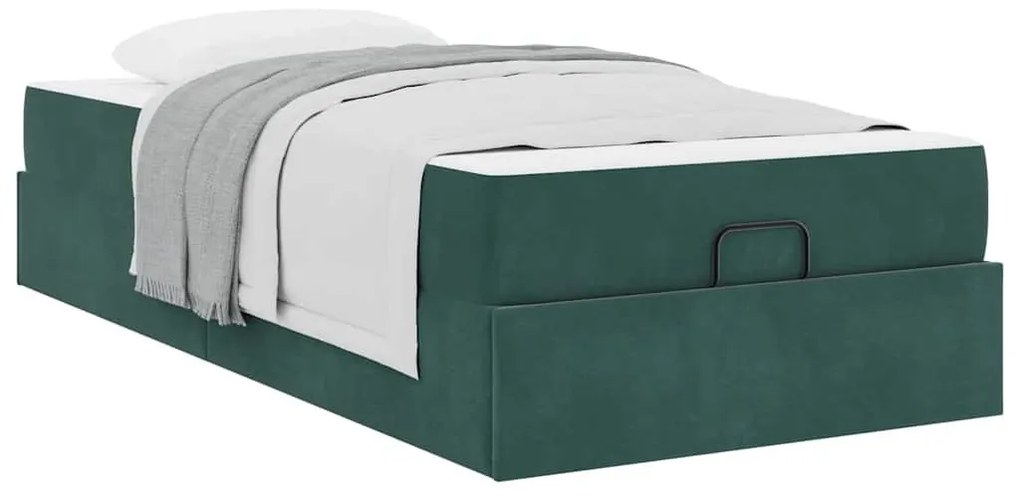 Ágykeret matracmal tárolóval Sötétzöld 80 x 200 cm Bársony