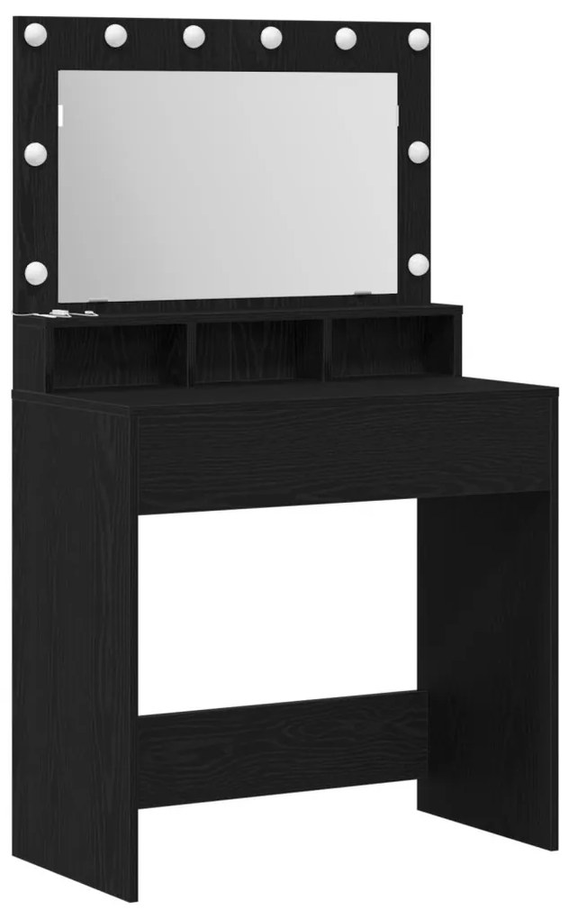 Sminkasztal LED Fénnyel, Fekete Tölgy, 79x41x135 cm
