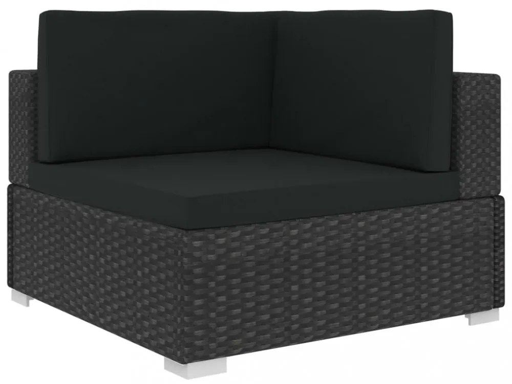 12 részes fekete polyrattan kertibútor-garnitúra párnákkal
