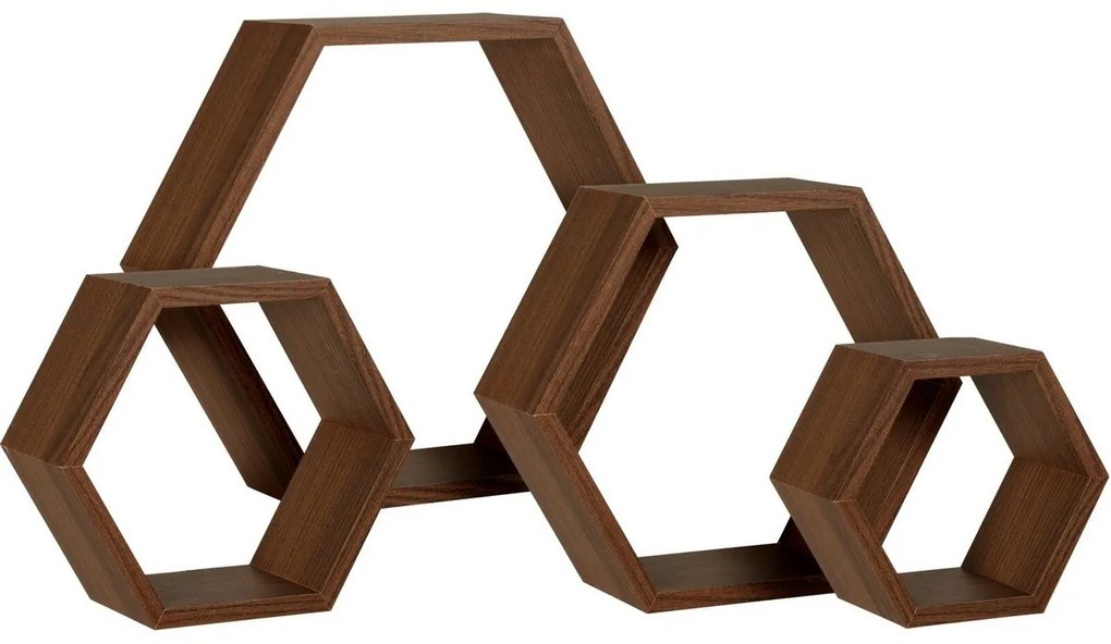 Hexagon felakasztható polc készlet, 4 db, MDF