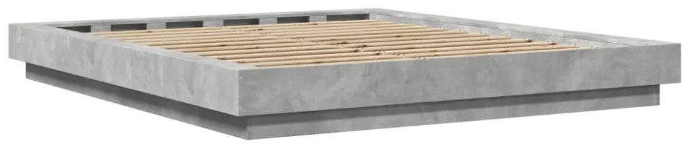 betonszürke szerelt fa ágykeret LED-del 150 x 200 cm