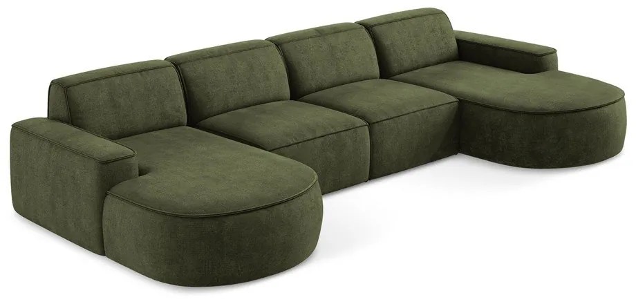 Zöld zsenília sarokkanapé (U alakú) Omao – Makamii