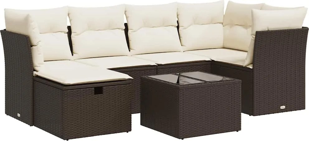vidaXL 7 részes barna polyrattan kerti ülőgarnitúra párnákkal