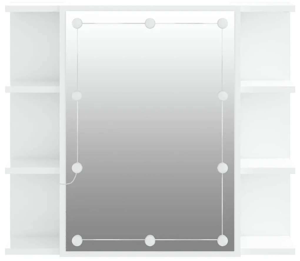 magasfényű fehér tükrös szekrény LED-ekkel 70 x 16,5 x 60 cm