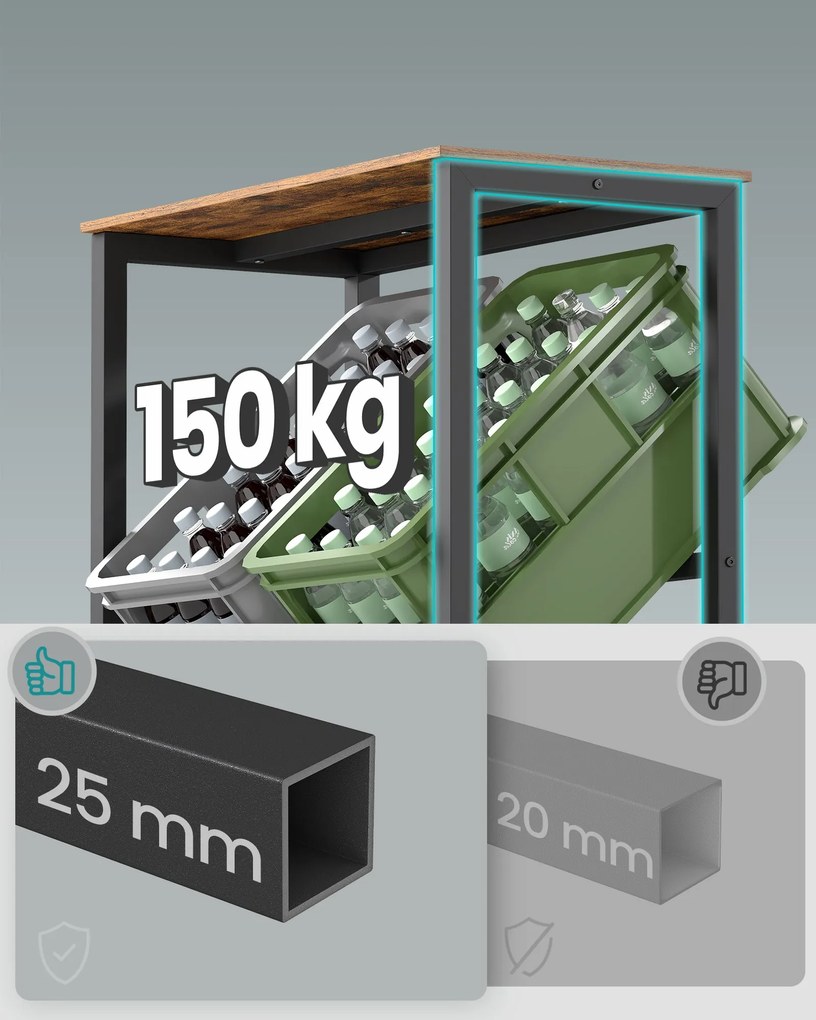 2 szintes, 4 rekeszes acél ital tároló állvány, vintage barna és fekete