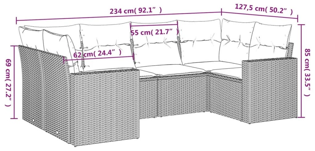 6 részes bézs polyrattan kerti ülőgarnitúra párnával