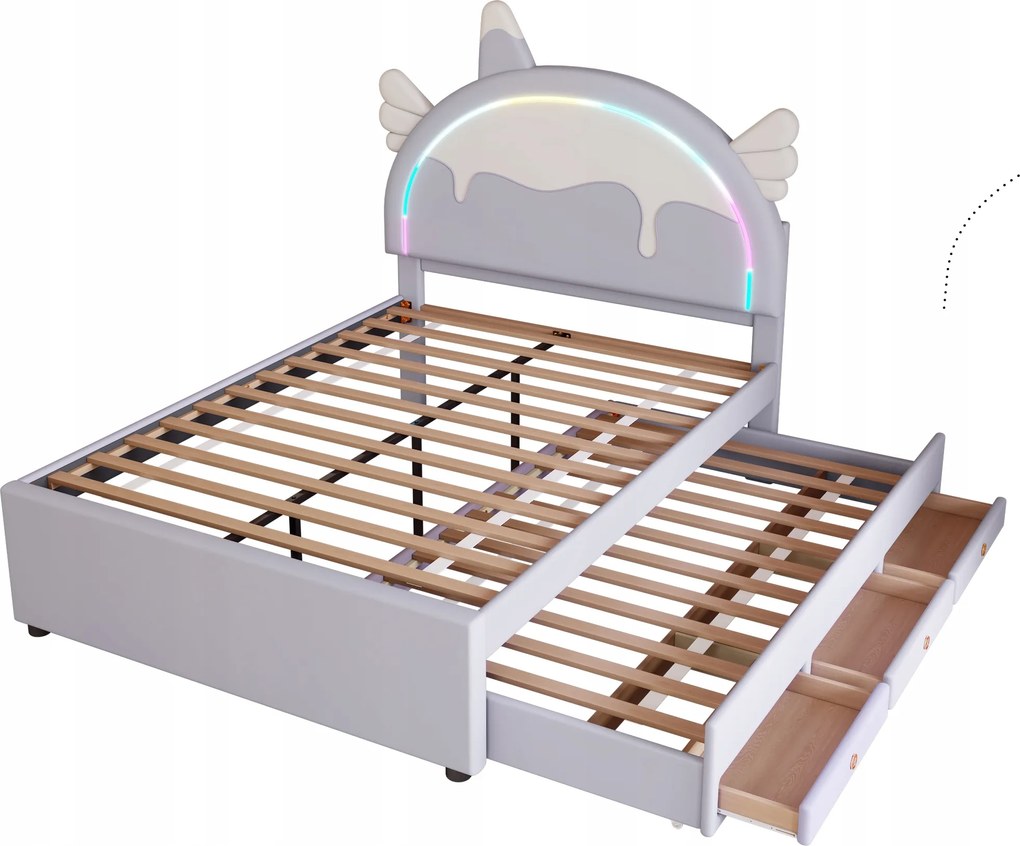 Gyerekágy 140*200cm Franciaágy Kihúzható ággyal Pu lila