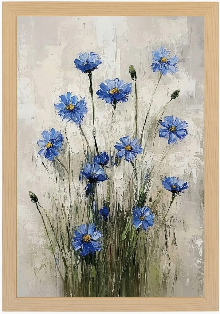 Poszter Keret Fa Természet Növények Kert Rét Kék Virágok 40x60