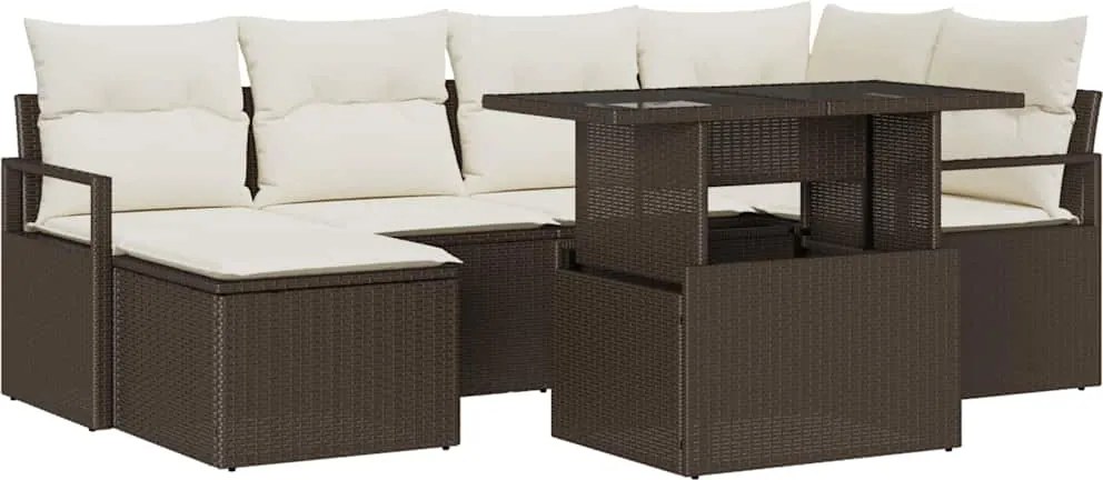 vidaXL Kerti Kanapé Szett párnával 7 pcs Barna és krémszínű