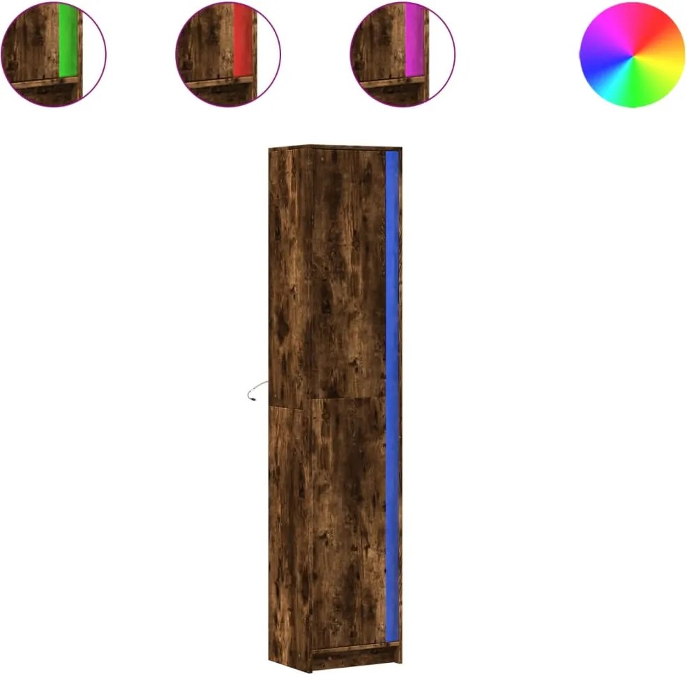 vidaXL füstös tölgy szerelt fa LED-es magasszekrény 41,5x32,5x200 cm