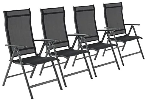 4 darabos összecsukható kerti székkészlet, 8-szögben dönthető háttámlával, max. székenként 150 kg teherbírás, fekete