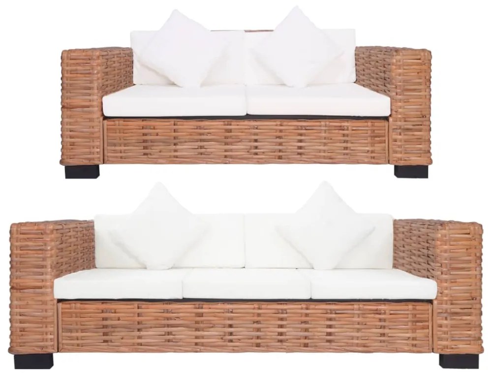 2 részes természetes rattan kanapészett párnákkal