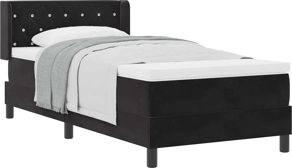 vidaXL Boxrugós ágy matracmal Fekete 190 x 90 cm Poliészter