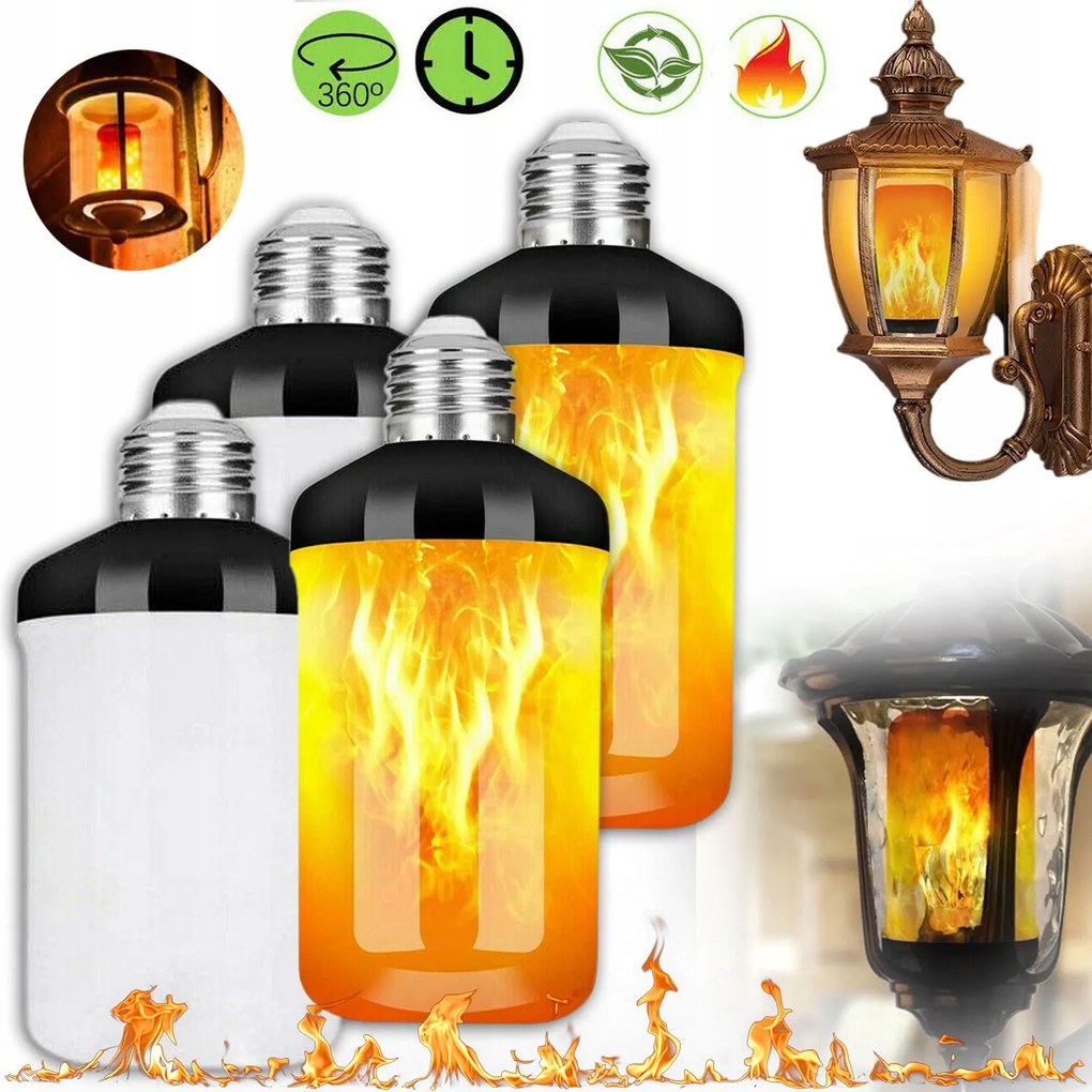 4x Led Láng Fény Halloween Dekoráció Fordított Hatású Fény