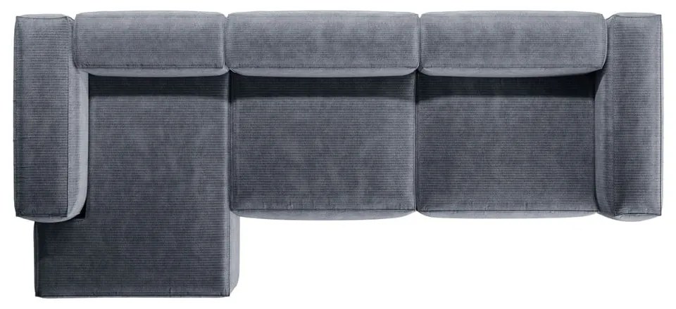Szürkéskék kordbársony sarokkanapé (bal oldali-heverő résszel) Bergano – Cosmopolitan Design