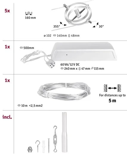 Paulmann 94436 - 5x GU5,3/10W CARDAN spotlámpa, matt króm, 230V