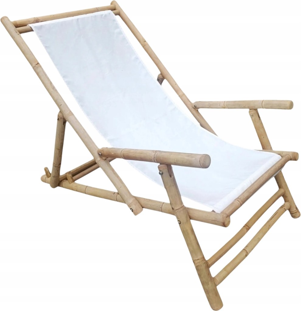 Napozóágy fotel Fehér összecsukható kerti strand Bambusz 59x107x85 cm Mare Homla