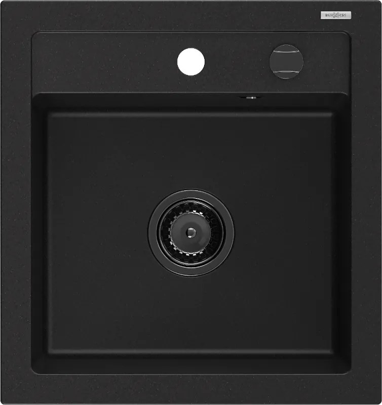 Mexen Vito egytálcás gránit mosogató 520 x 490 mm, fekete, fekete szifon - 6503521000-77-B
